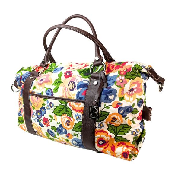 Pre-owned Giani Bernini Floral Print Canvas Diper Bag/ Travel Bag - Picture 1 of 6